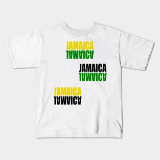 Jamaica mirrored pattern in the colors colours of the Jamaican flag black green and gold white background Kids T-Shirt